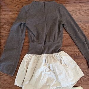 Brownish gray and Cream Long Sleeve top